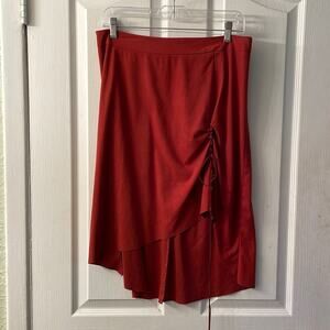 Burnt Orange Sole Mio Faux Suede Knee Length Asymmetrical skirt Size Large
